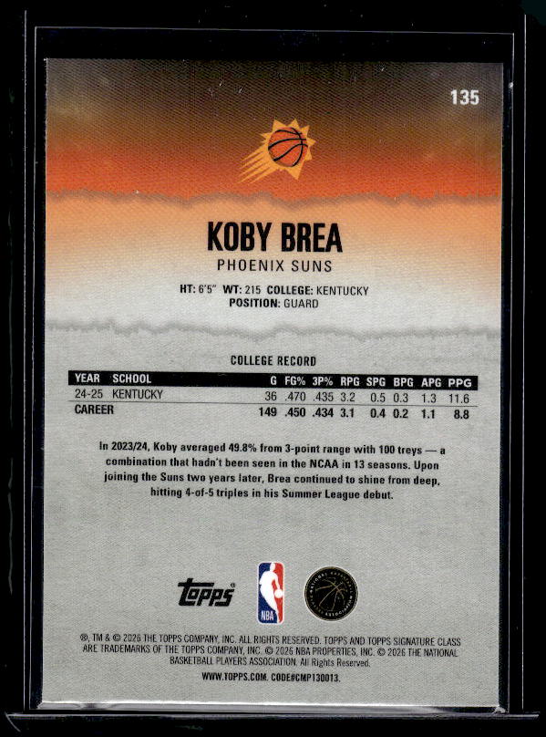 2025-26 Topps Signature Class #134 Koby Brea Pandora Refractor