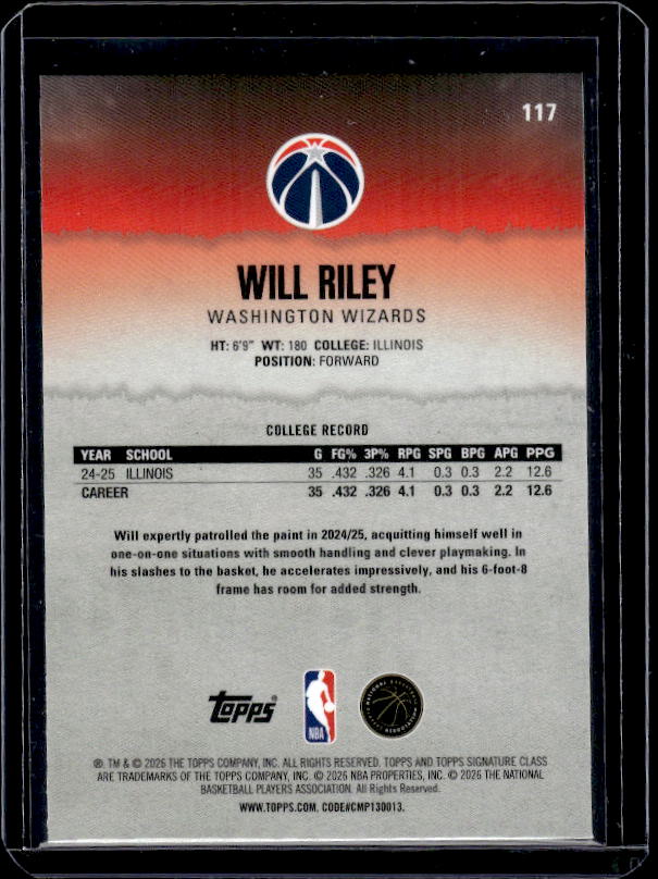 2025-26 Topps Signature Class #117 Will Riley Yellow Pandora