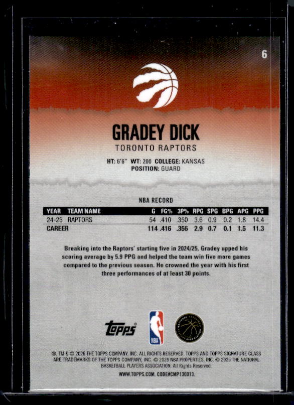 2025-26 Topps Signature Class #6 Gradey Dick Yellow Pandora