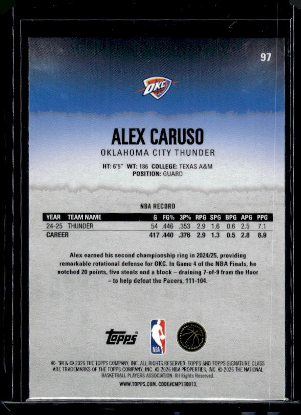 2025-26 Topps Signature Class #97 Alex Caruso Yellow Pandora