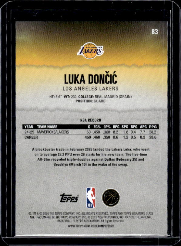 2025-26 Topps Signature Class #83 Luka Dončić