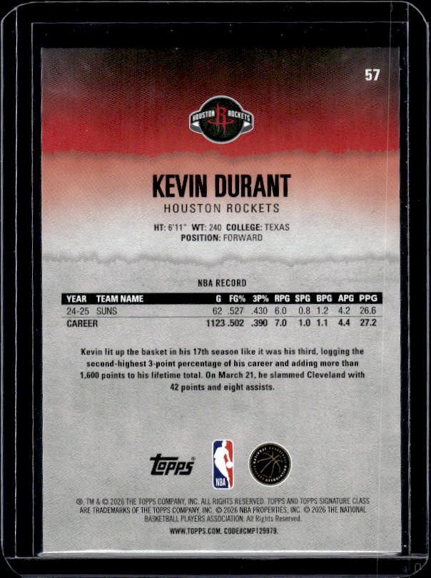 2025-26 Topps Signature Class #57 Kevin Durant