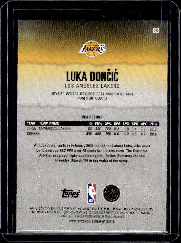 2025-26 Topps Signature Class #83 Luka Dončić