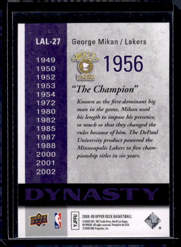 2008-09 Upper Deck #LAL-27 George Mikan Dynasty Los Angeles Lakers
