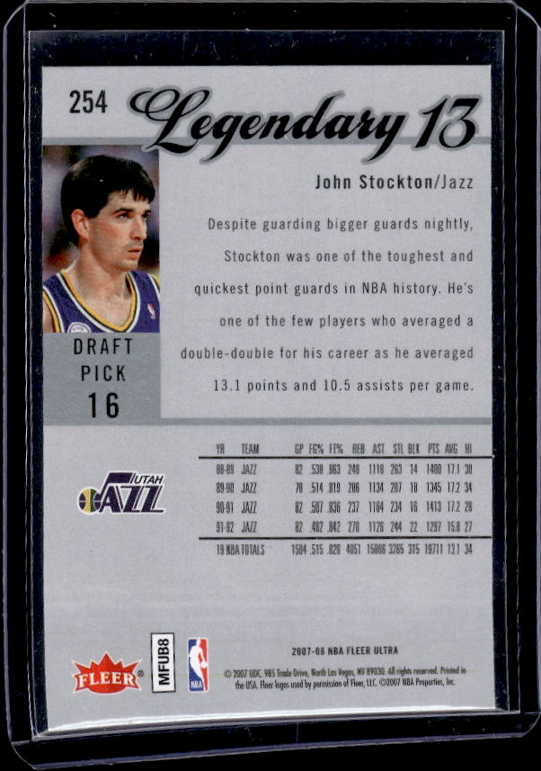 2007-08 Ultra #254 John Stockton Legendary 13