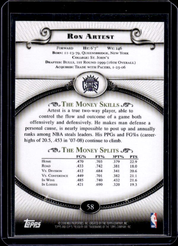 2008-09 Topps Treasury #58 Ron Artest