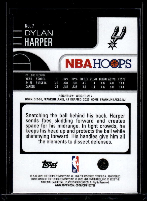 2025-26 Hoops #7 Dylan Harper Rainbow