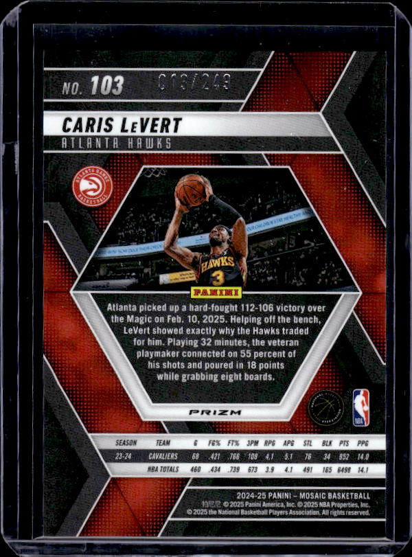 2024-25 Panini Mosaic #103 Caris LeVert Purple Fluorescent Mosaic #/249