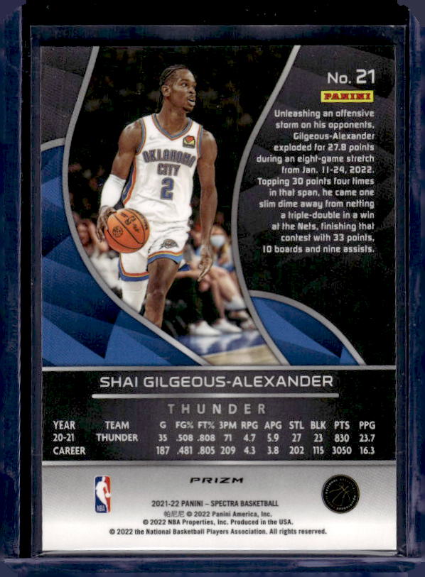 2021-22 Panini Spectra #21 Shai Gilgeous-Alexander Silver