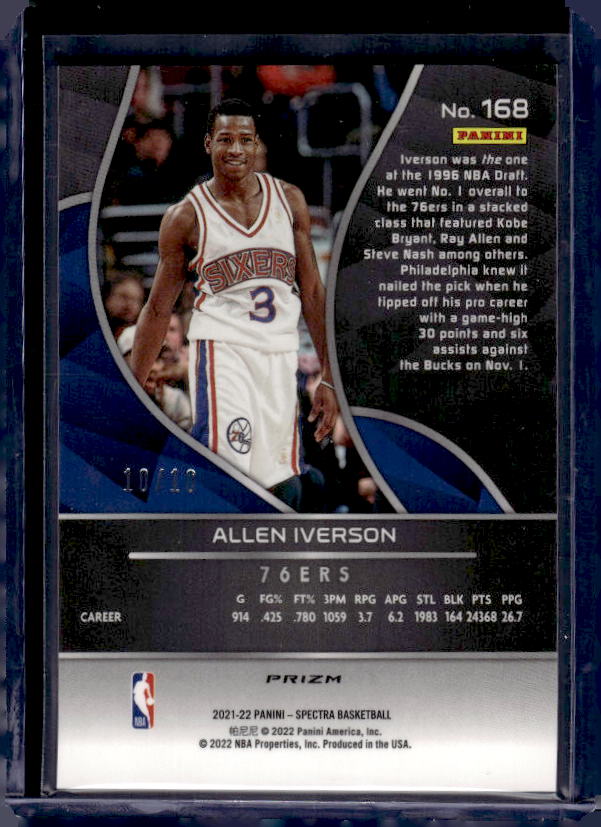 2021-22 Panini Spectra #168 Allen Iverson Asia Gold #/10