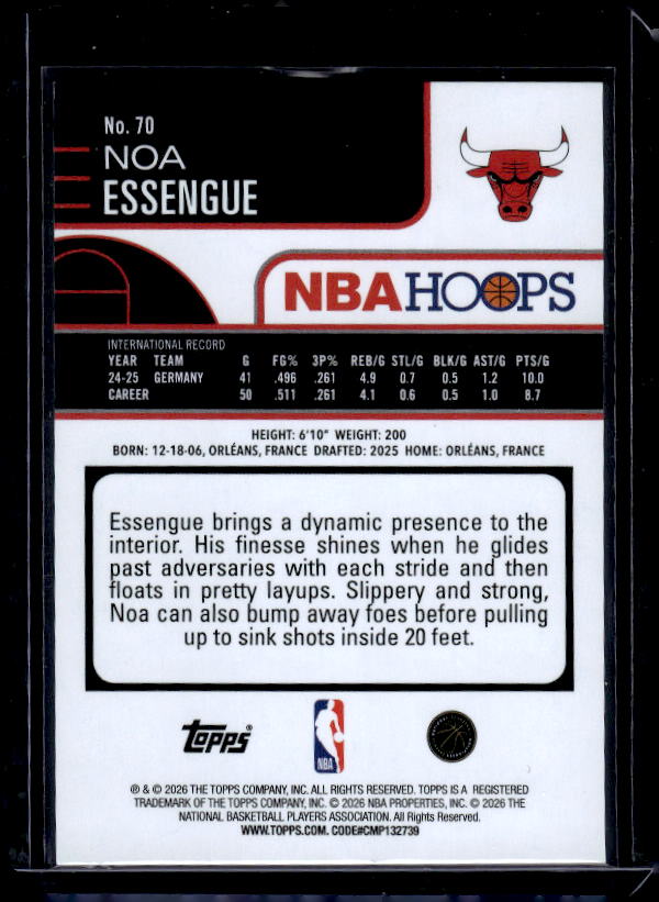 2025-26 Hoops #70 Noa Essengue Rainbow Green & Blue #/249