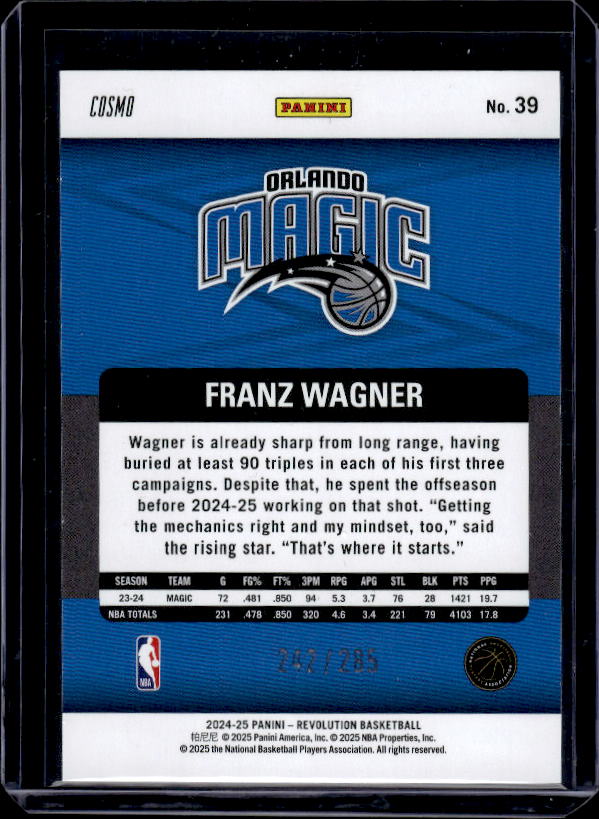 2024-25 Panini Revolution #39 Franz Wagner Blue Cosmo #/285