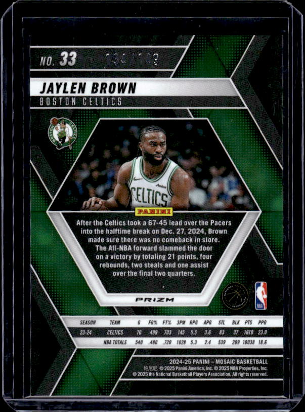 2024-25 Panini Mosaic #33 Jaylen Brown Blue Seismic Mosaic #/149