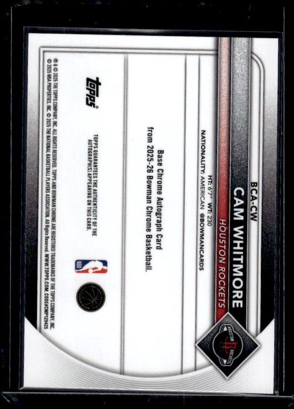 2025-26 Bowman #BCA-CW Cam Whitmore Chrome Autographs