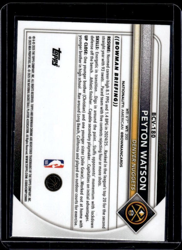 2025-26 Bowman #BCV-180 Peyton Watson Chrome Lava Refractors #/399