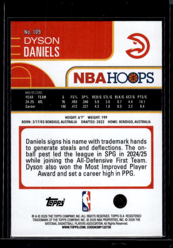 2025-26 Hoops #109 Dyson Daniels Light Burst