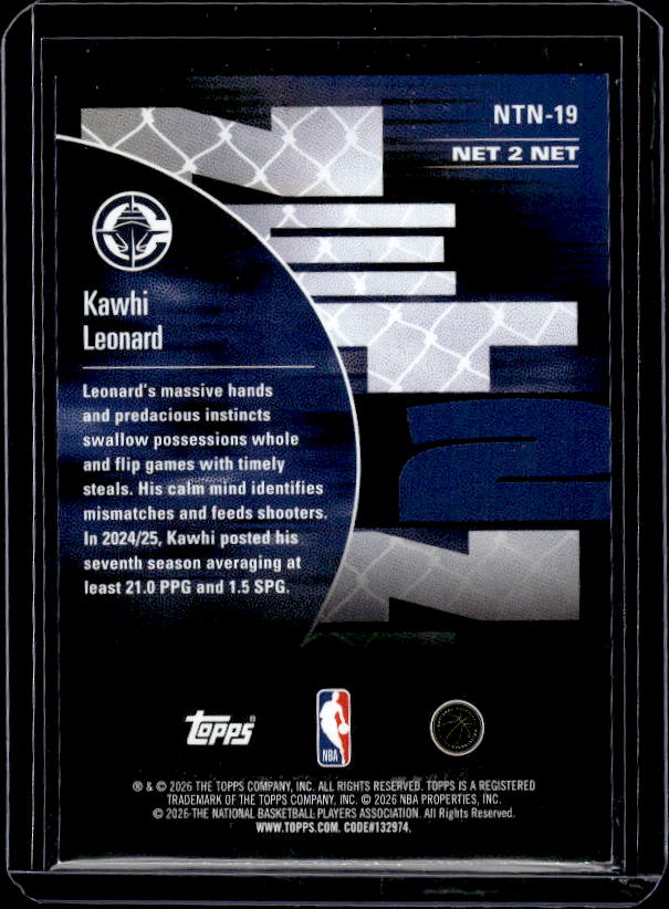 2025-26 Hoops #NTN-19 Kawhi Leonard Net 2 Net Orange Hoops