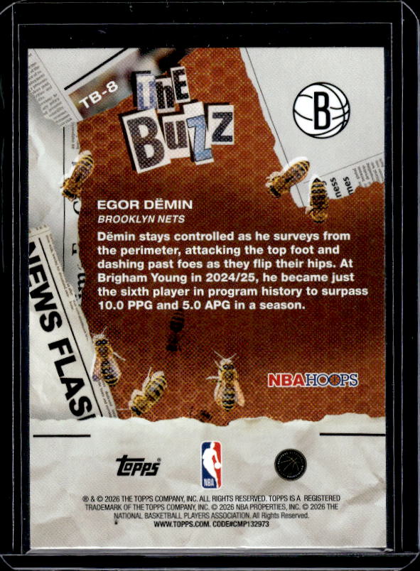 2025-26 Hoops #TB-8 Egor Dëmin The Buzz