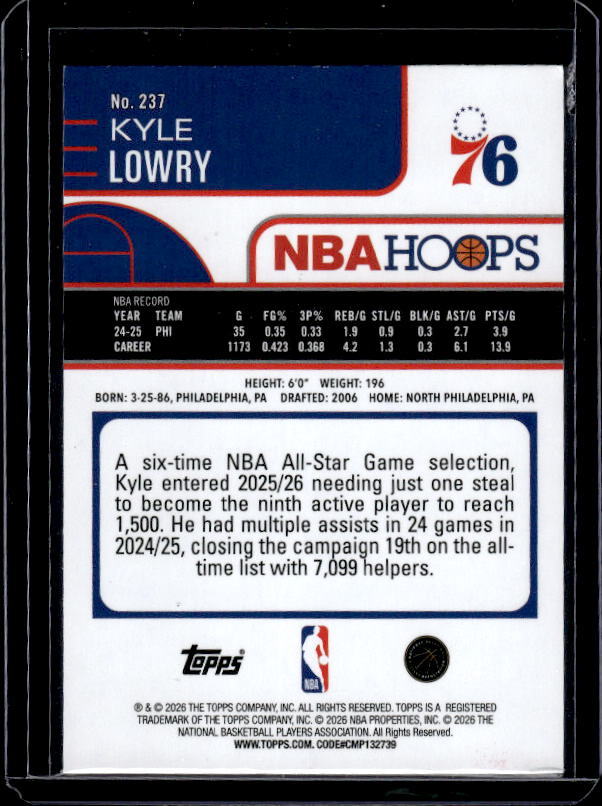 2025-26 Hoops #237 Kyle Lowry Orange Hoops