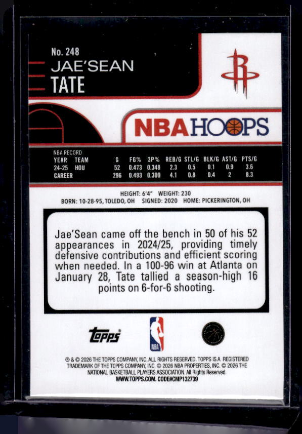 2025-26 Hoops #248 Jae'Sean Tate Rainbow Blue & Green SN#/249