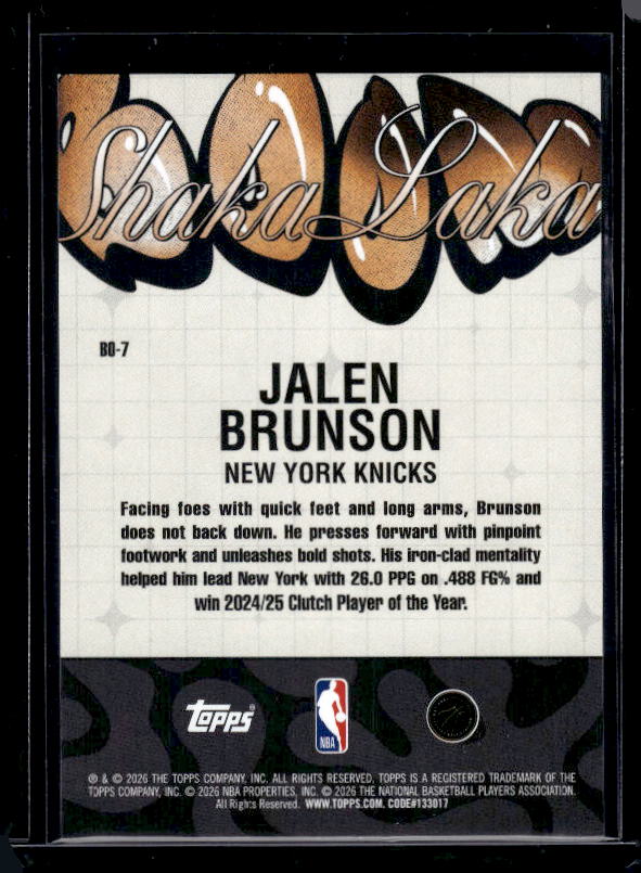 2025-26 Hoops #BO-7 Jalen Brunson Boom Shaka Laka