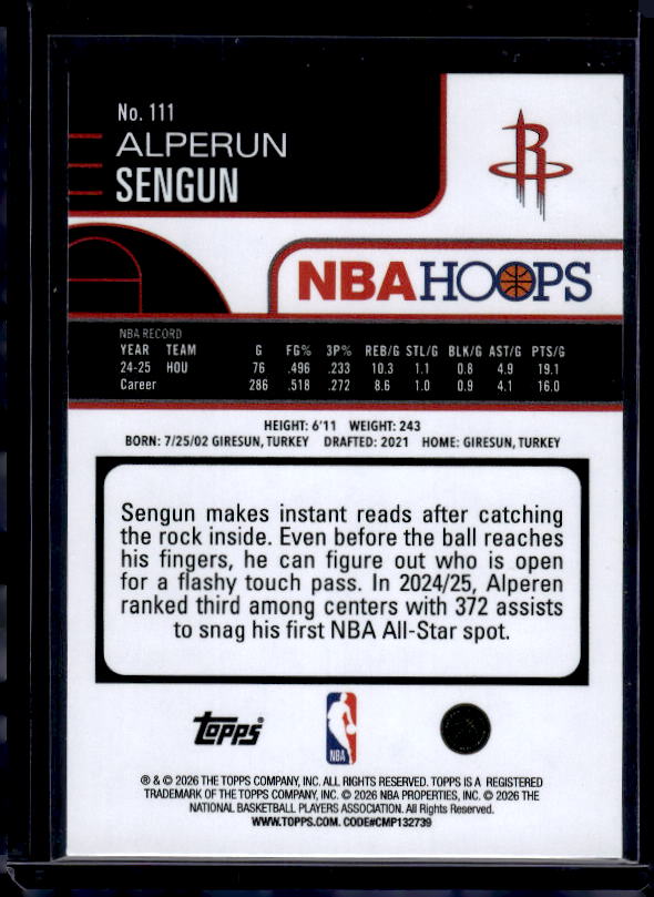 2025-26 Hoops #111 Alperen Sengun Rainbow