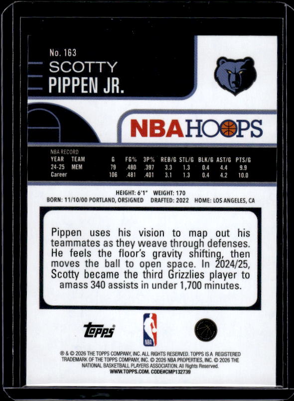 2025-26 Hoops #163 Scotty Pippen Jr. Orange Hoops