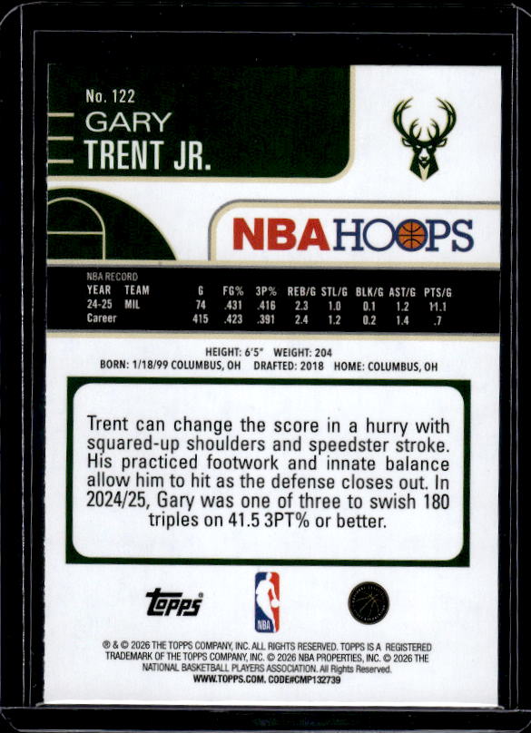 2025-26 Hoops #122 Gary Trent Jr. Green Hoops