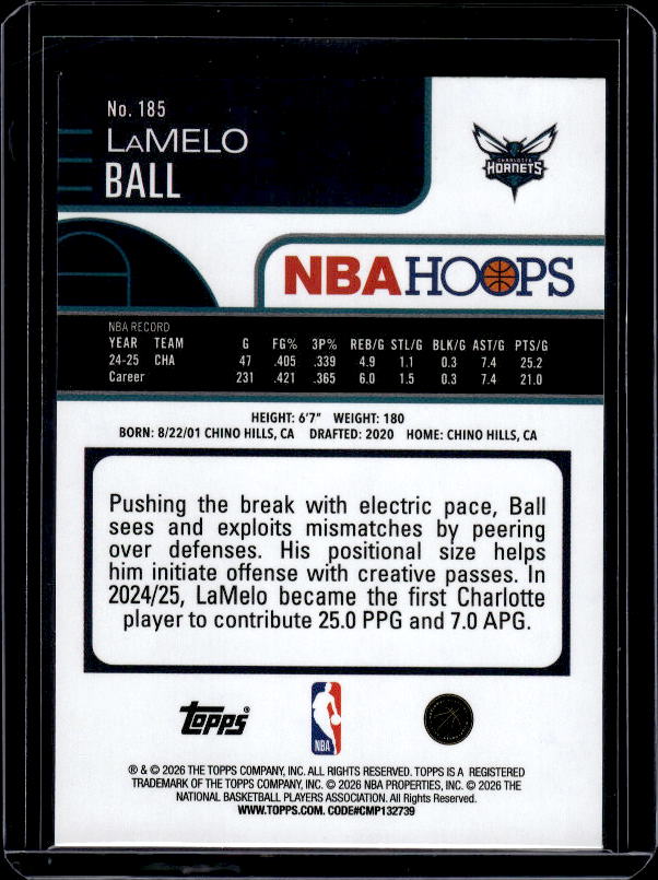 2025-26 Hoops #185 LaMelo Ball Pixel Burst