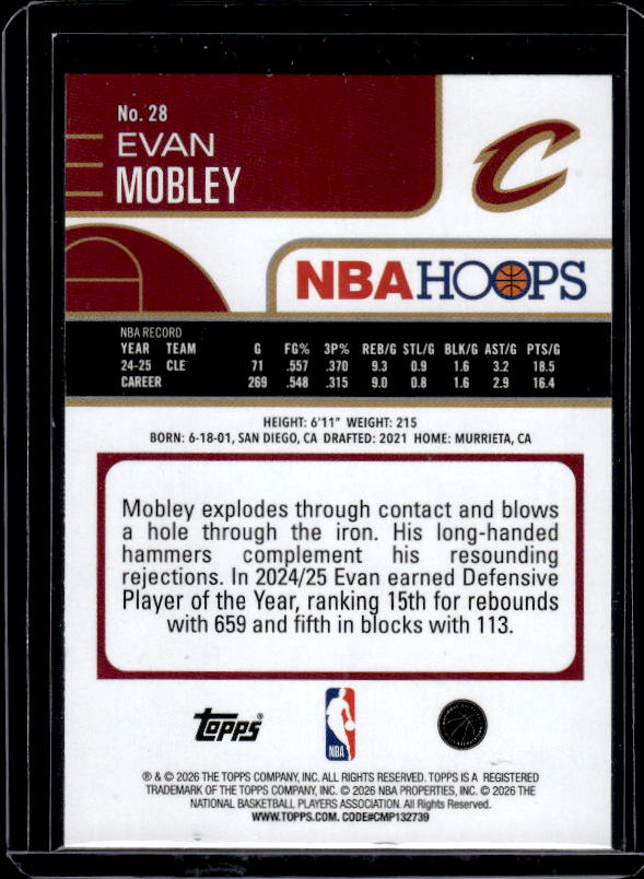 2025-26 Hoops #28 Evan Mobley Green Hoops
