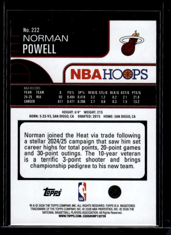 2025-26 Hoops #222 Norman Powell Rainbow