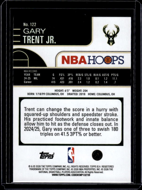 2025-26 Hoops #122 Gary Trent Jr. Rainbow