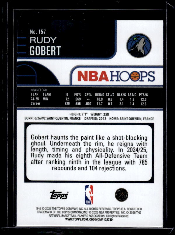 2025-26 Hoops #157 Rudy Gobert Orange Hoops