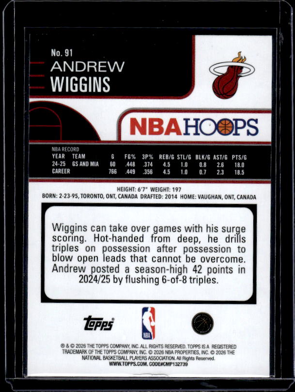 2025-26 Hoops #91 Andrew Wiggins Green Hoops