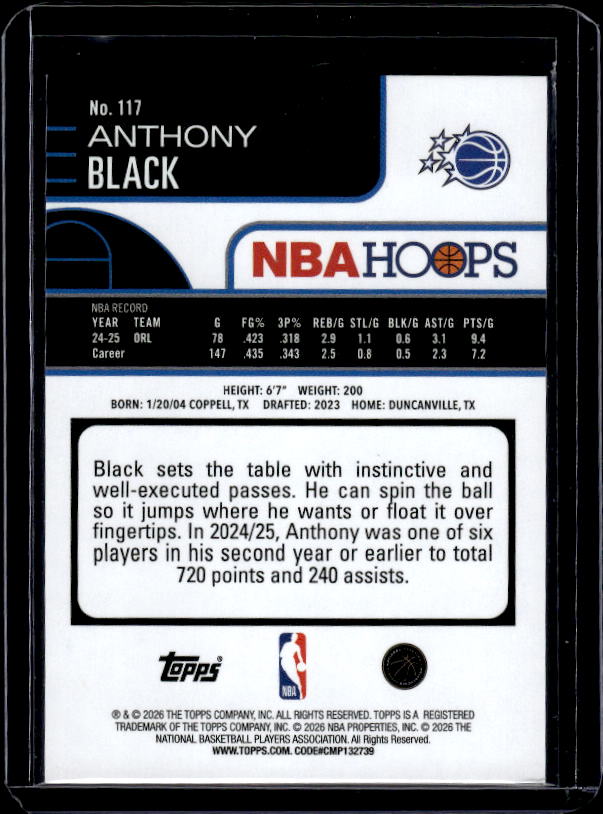 2025-26 Hoops #117 Anthony Black Rainbow