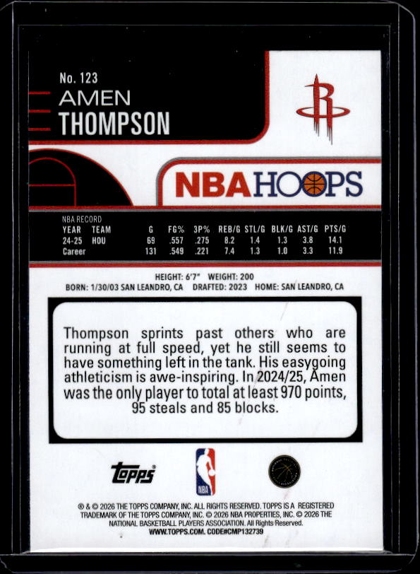 2025-26 Hoops #123 Amen Thompson Orange Hoops