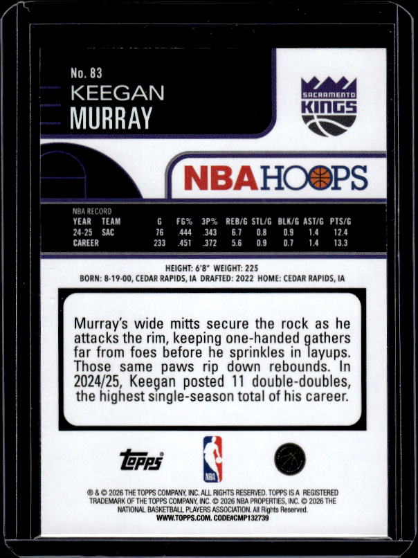 2025-26 Hoops #83 Keegan Murray Green Hoops