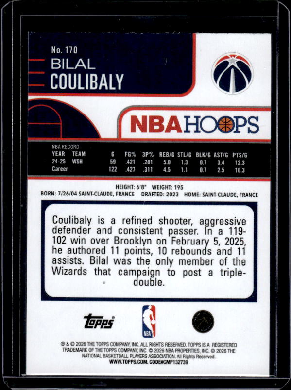 2025-26 Hoops #170 Bilal Coulibaly Rainbow