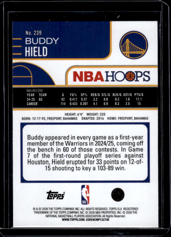 2025-26 Hoops #239 Buddy Hield