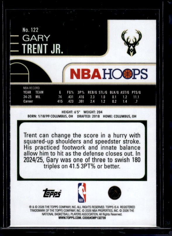 2025-26 Hoops #122 Gary Trent Jr. Green Hoops