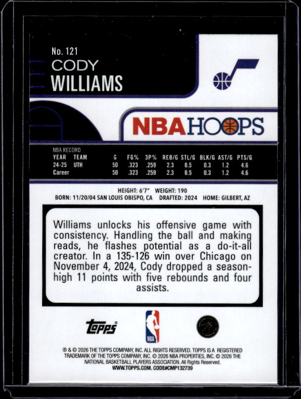 2025-26 Hoops #121 Cody Williams Green Hoops