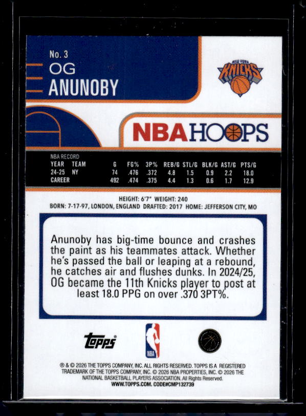 2025-26 Hoops #3 OG Anunoby Green Hoops
