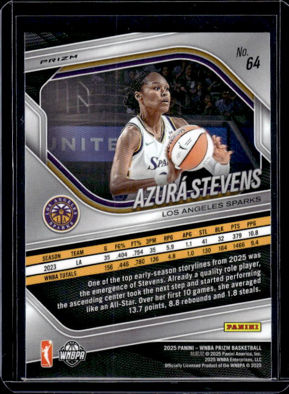 2025 Panini Prizm WNBA #64 Azura Stevens Orange Velocity Prizms