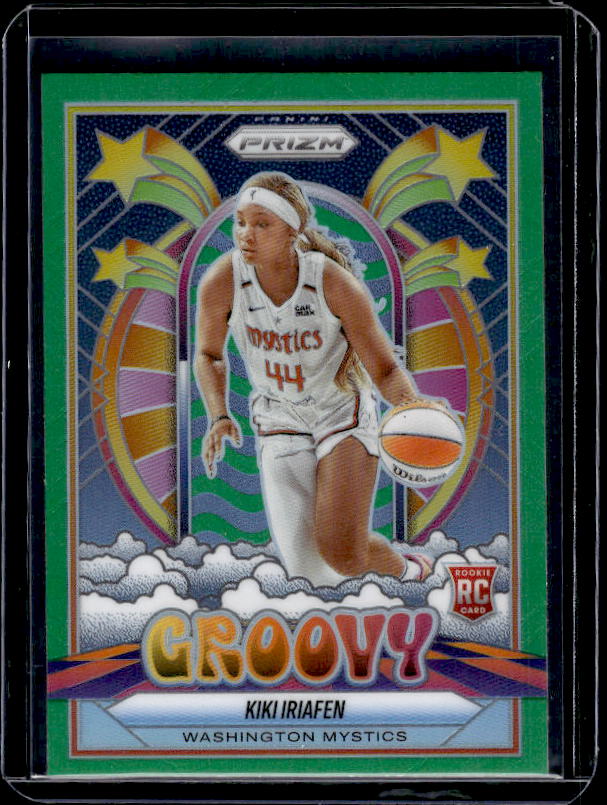 2025 Panini Prizm WNBA #15 Kiki Iriafen Groovy Prizms Green