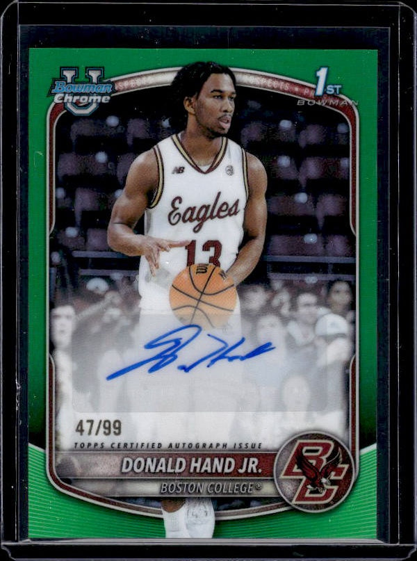 2025-26 Bowman #CPA-DN Donald Hand Jr. Chrome Prospect Auto Green Shimmer #/99