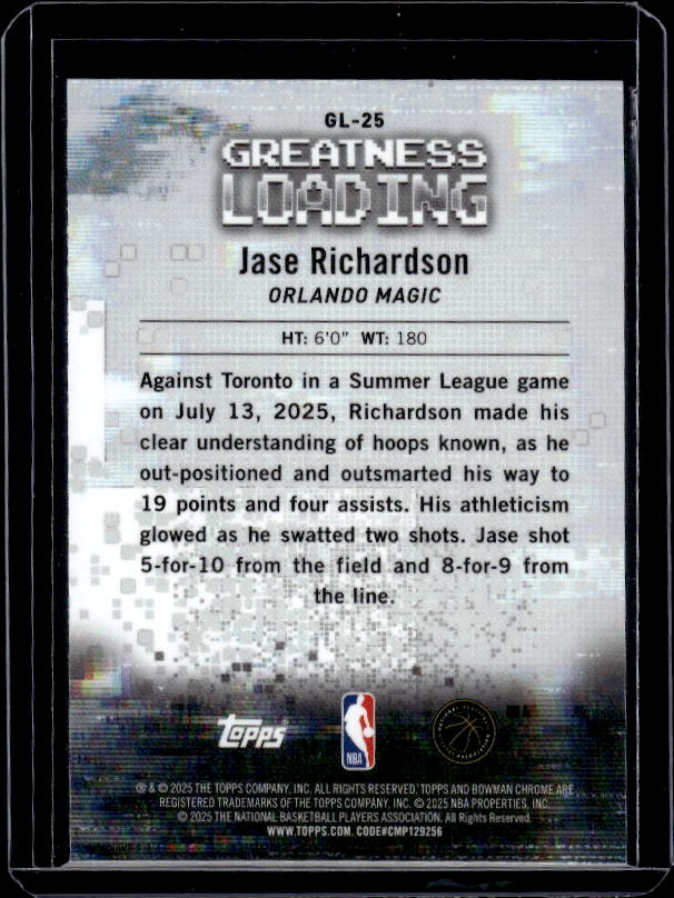 2025-26 Bowman #GL-25 Jase Richardson Greatness Loading