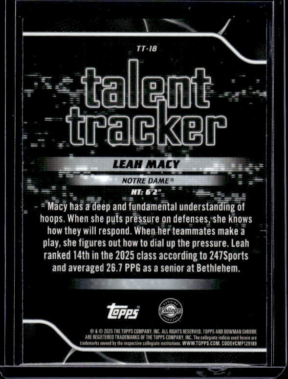 2025-26 Bowman #TT-18 Leah Macy Talent Tracker