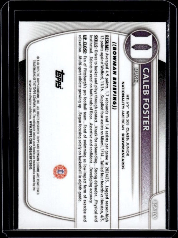 2025-26 Bowman #BCP-100 Caleb Foster Chrome Prospects Reptilian Refractor