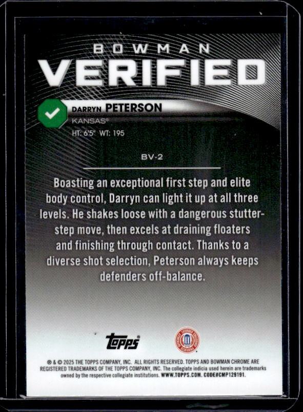 2025-26 Bowman #BV-2 Darryn Peterson Bowman Verified