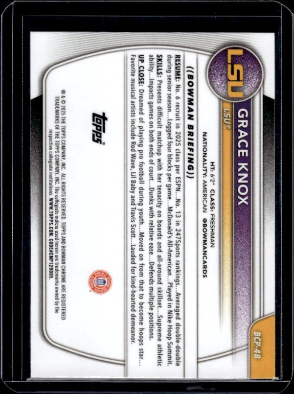 2025-26 Bowman #BCP-48 Grace Knox Chrome Prospects